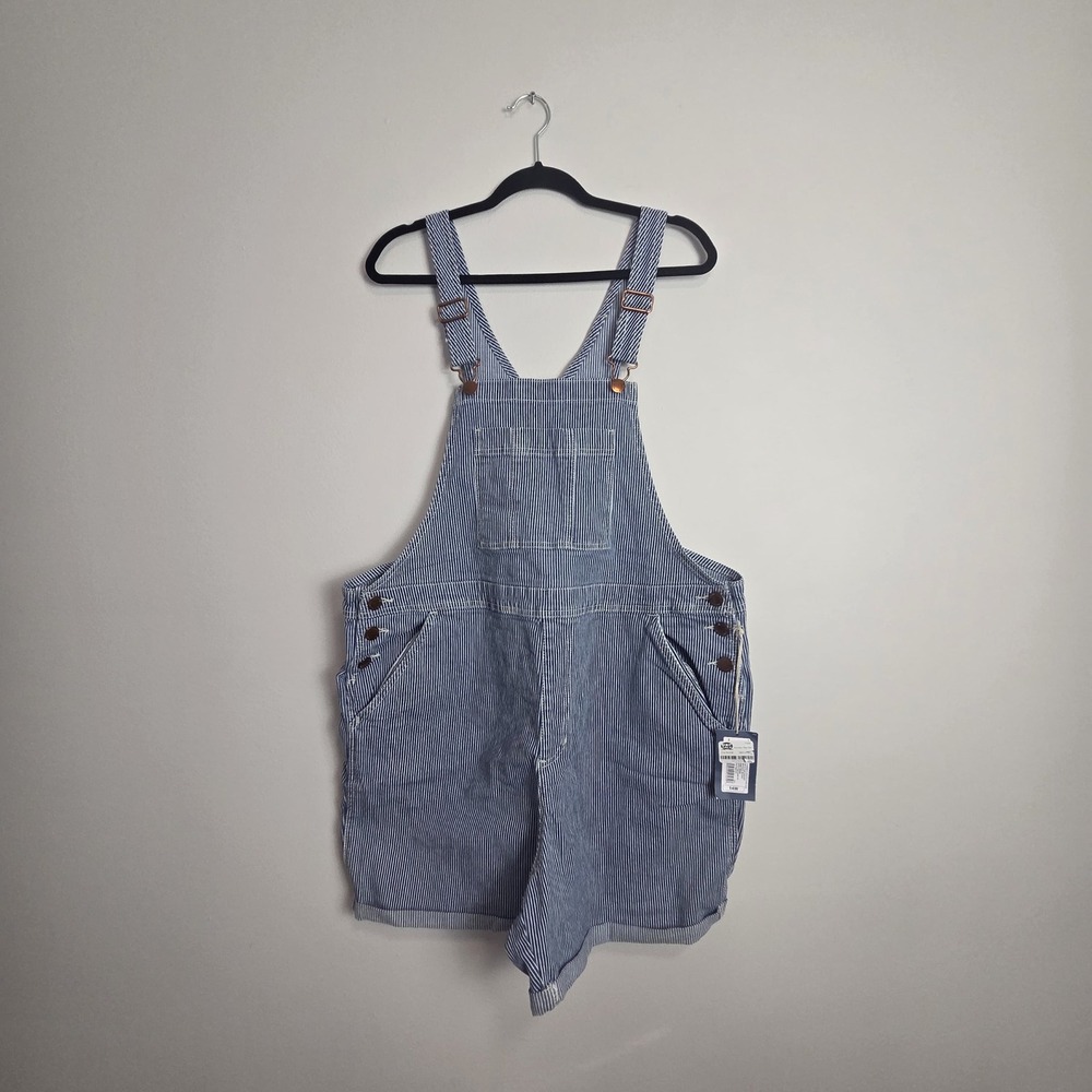 Universal Thread Hickory Stripe Denim Shortalls Blue White Plus Size 14W NEW - Picture 8 of 8
